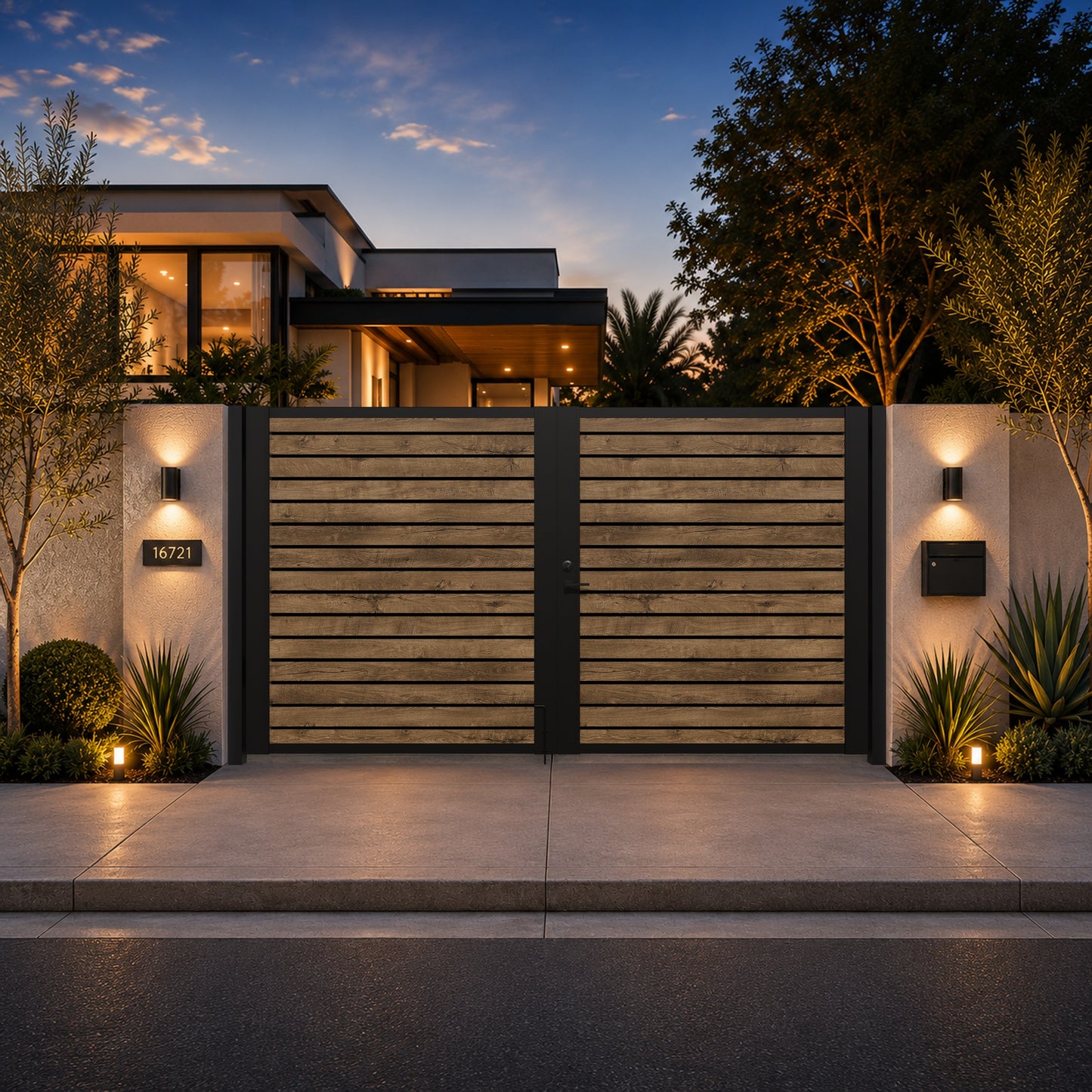 Alu 40 DIY 12x6 Pedestrian Gate wood like Ipe (With Background)