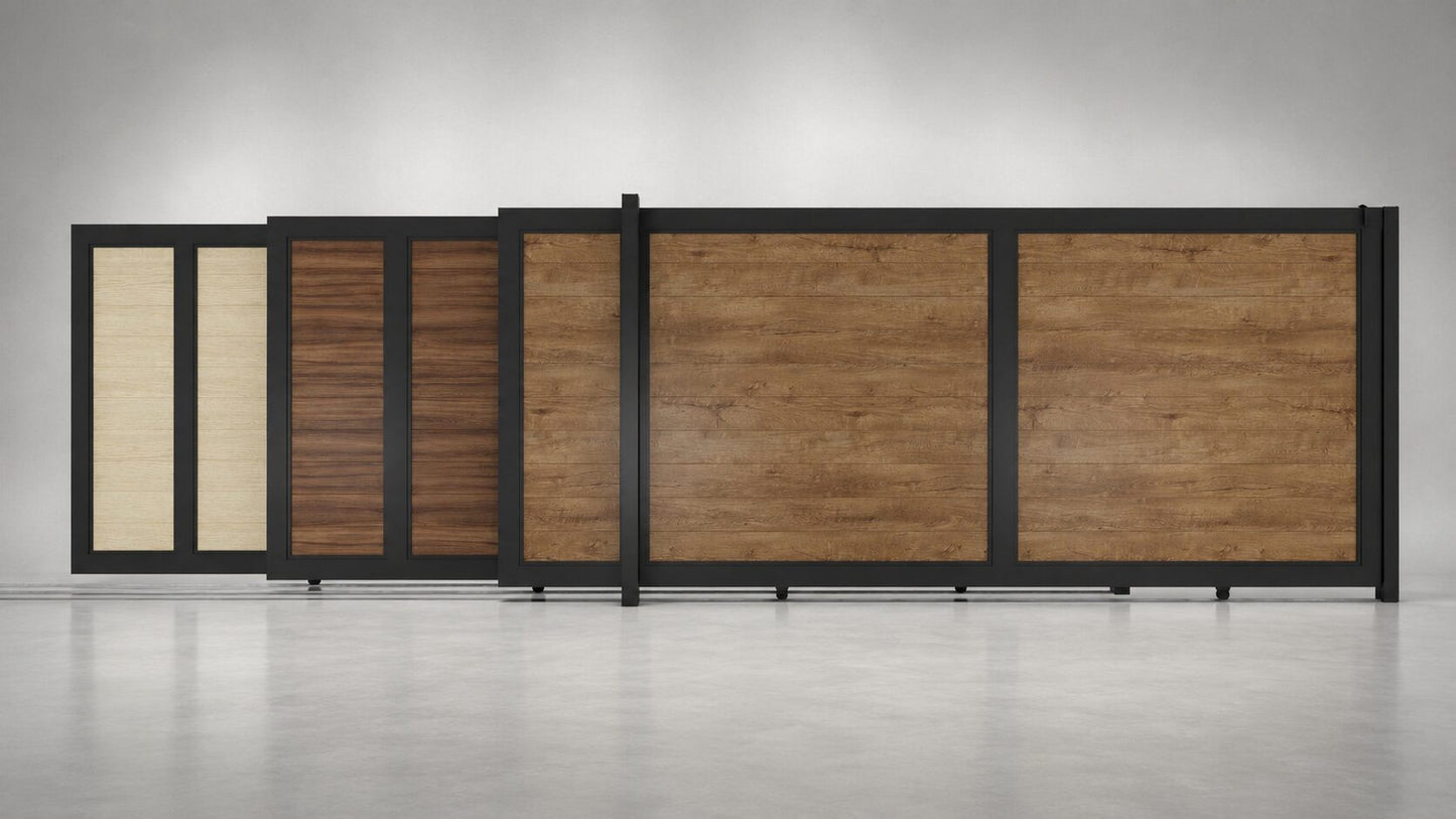 ALU 50 T&G Horizontal NO GAP Wood Grain 12x6 ft. Heavy Duty Sliding Gate WG Ipe