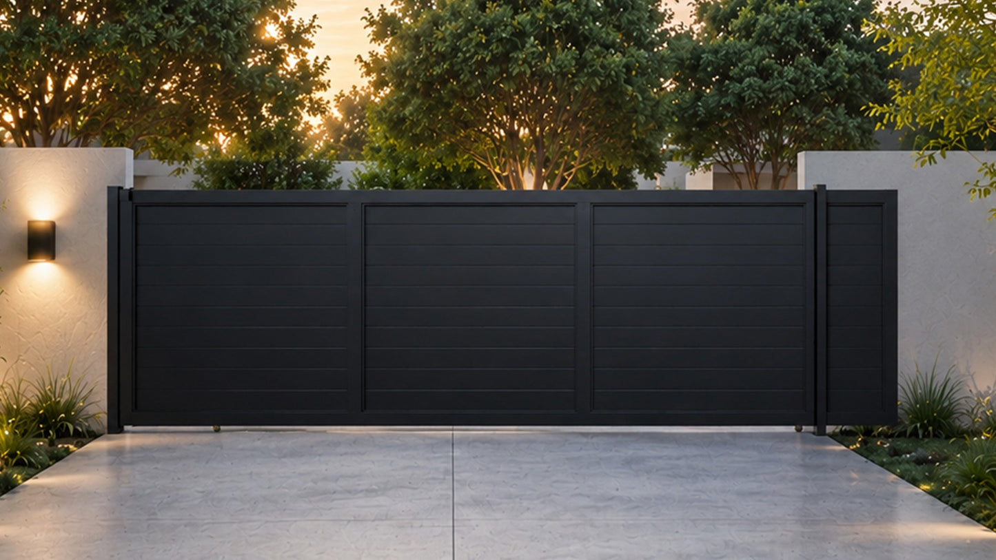 ALU 60 T&G Horizontal GAP 38 Black 18X6 ft. Heav Duty Sliding Gate BL (Motorized)