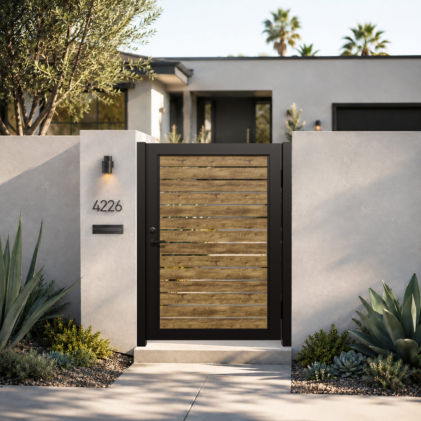 Alu 40 4x6 HD Pedestrian Gate Woodgrain Ipe