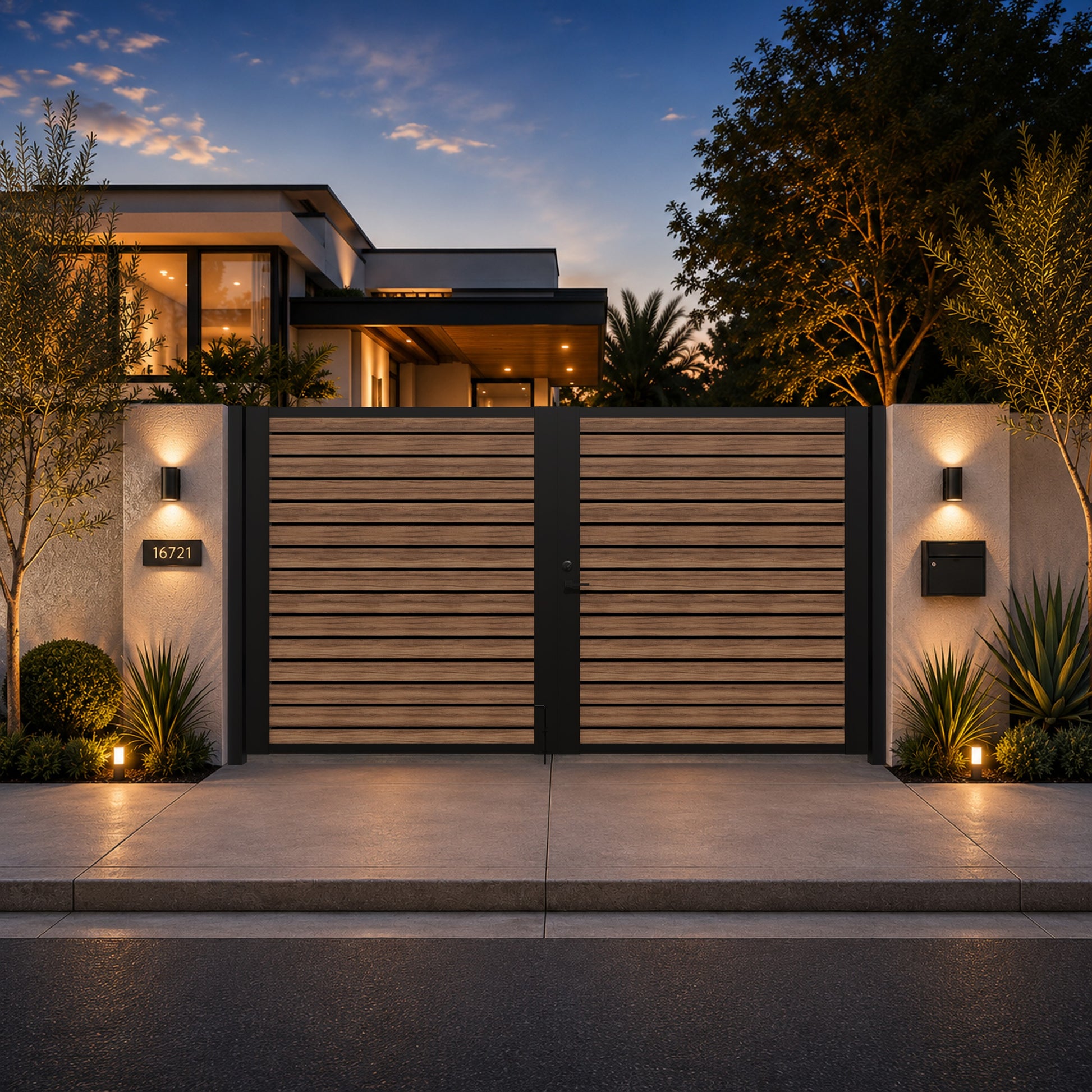 Alu 40 DIY 12x6 Pedestrian Gate wood like Walnut (With Background)