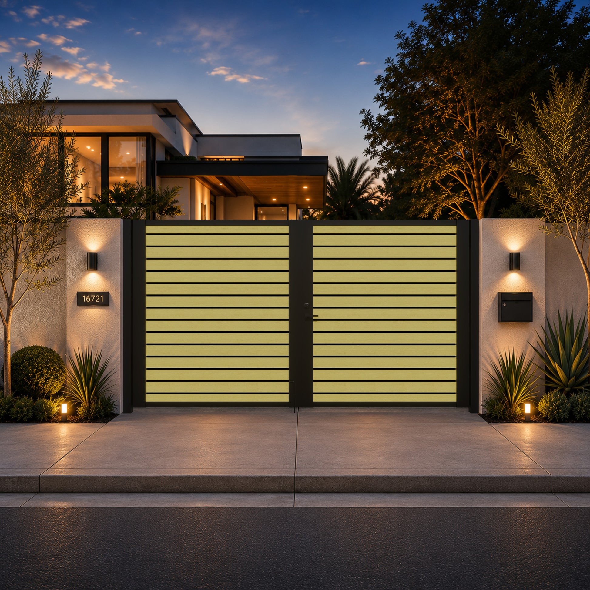 Alu 40 DIY 12x6 Pedestrian Gate wood like Yellow Oak (With Background)