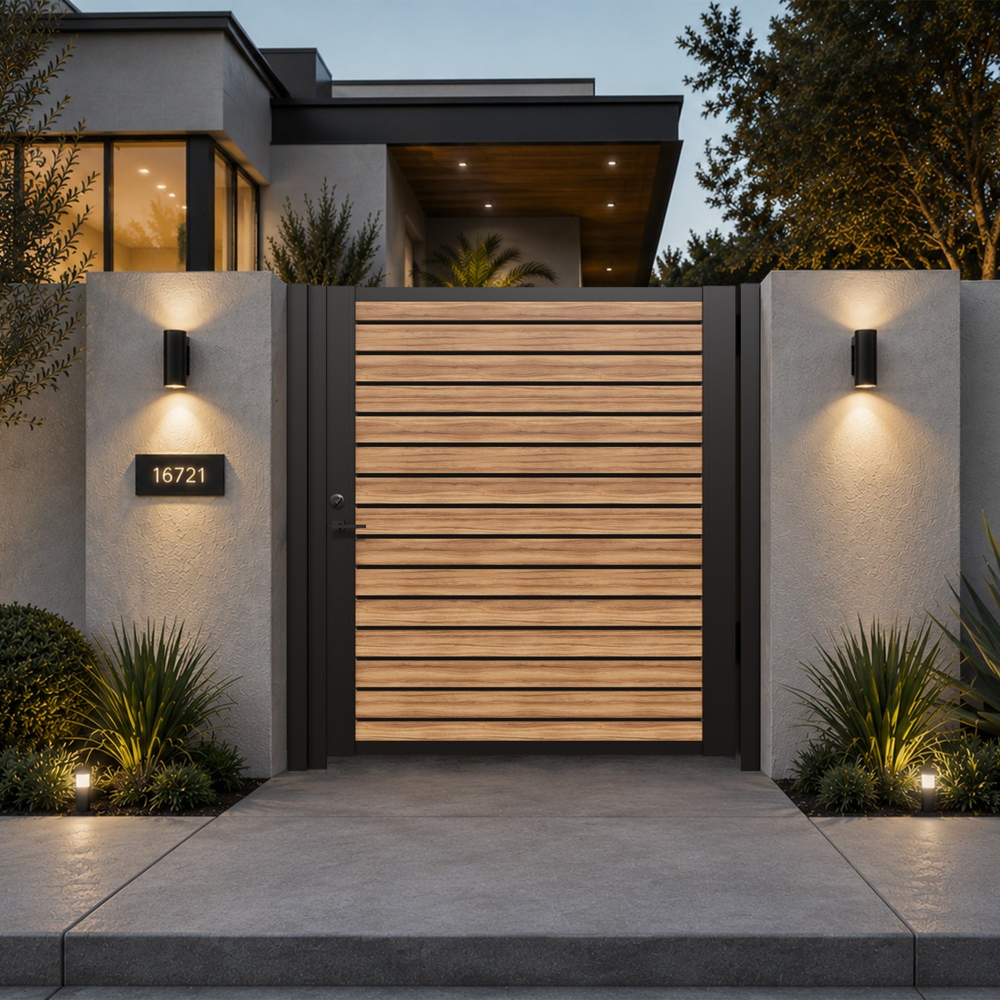 Alu 40 DIY Pedestrian Gate 6x6 ft Walnut (With Background)
