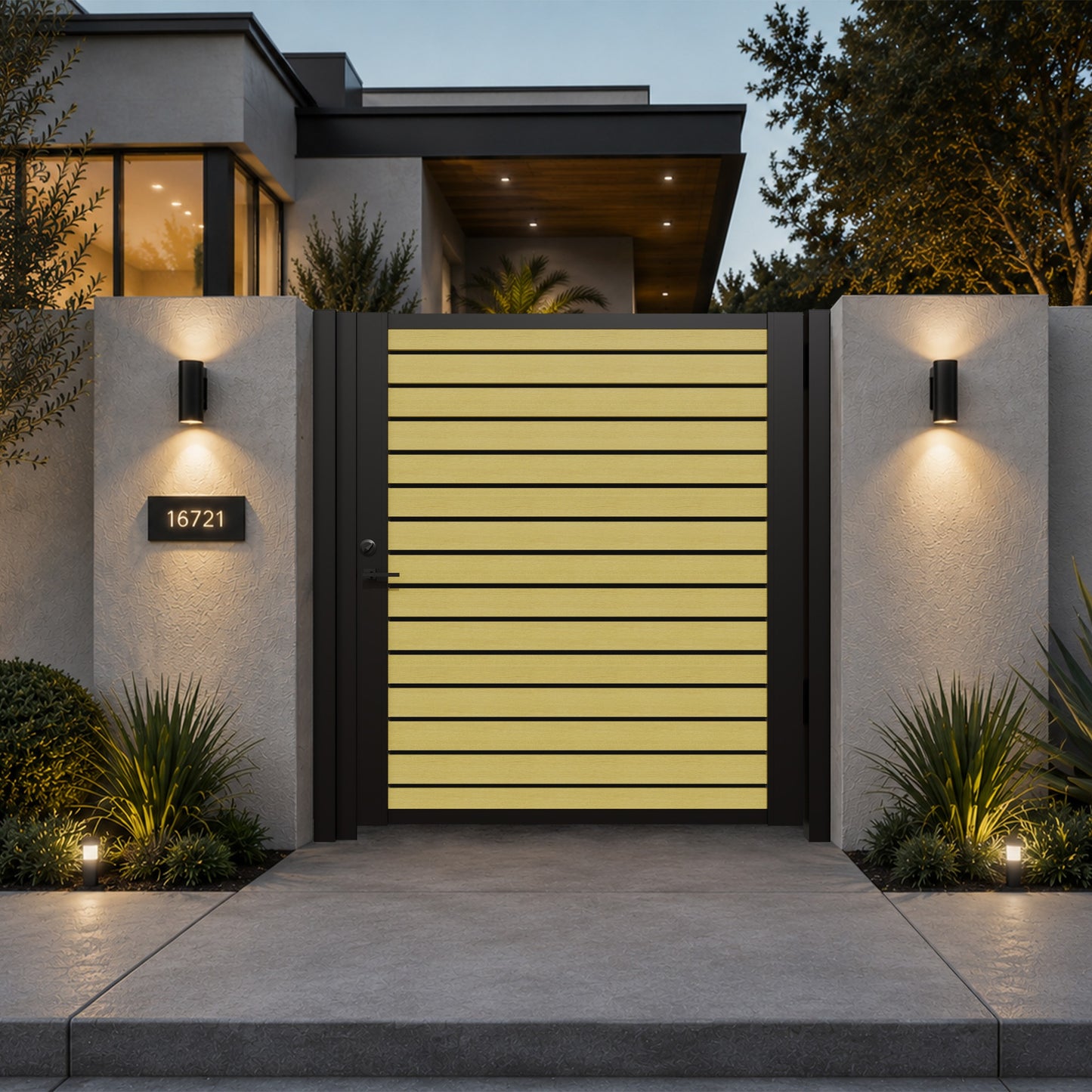 Alu 40 DIY Pedestrian Gate 6x6 ft Yellow Oak (With Background)