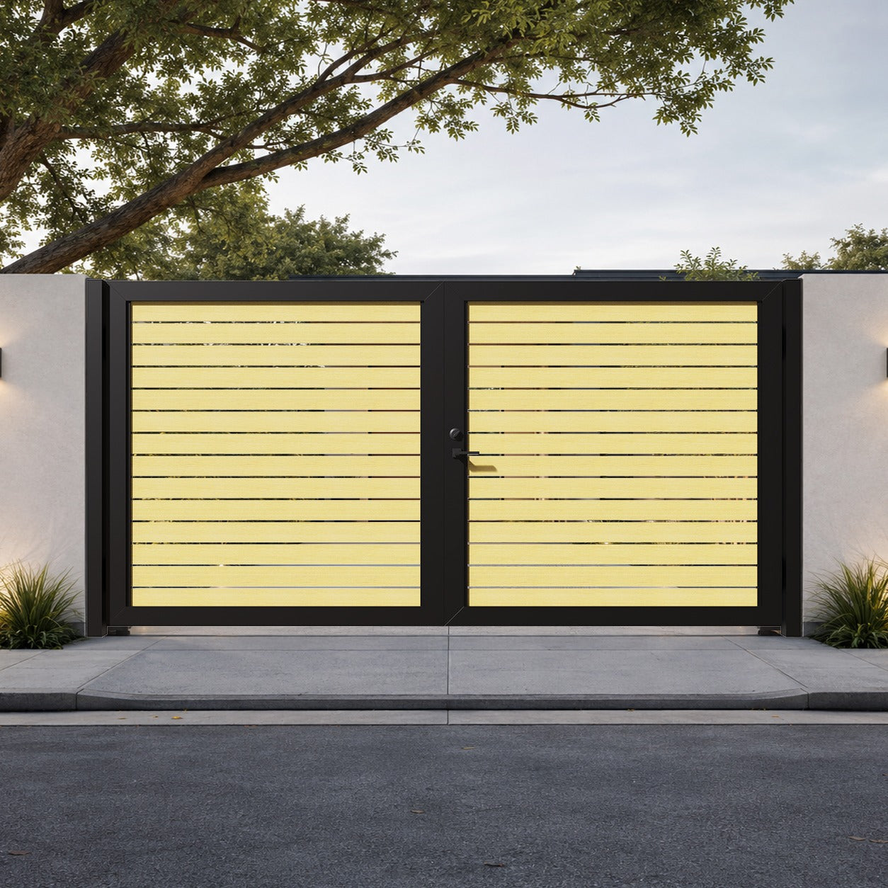 Alu 40 HD 12x6 Pedestrian Gate 3D Double Swing Wood like Yellow Oak