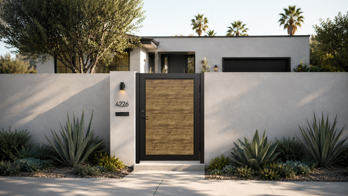 Alu 60 T&G 4x6 HD Pedestrian Gate 3D Single Swing SKP Wood like Ipe (Horizontal)