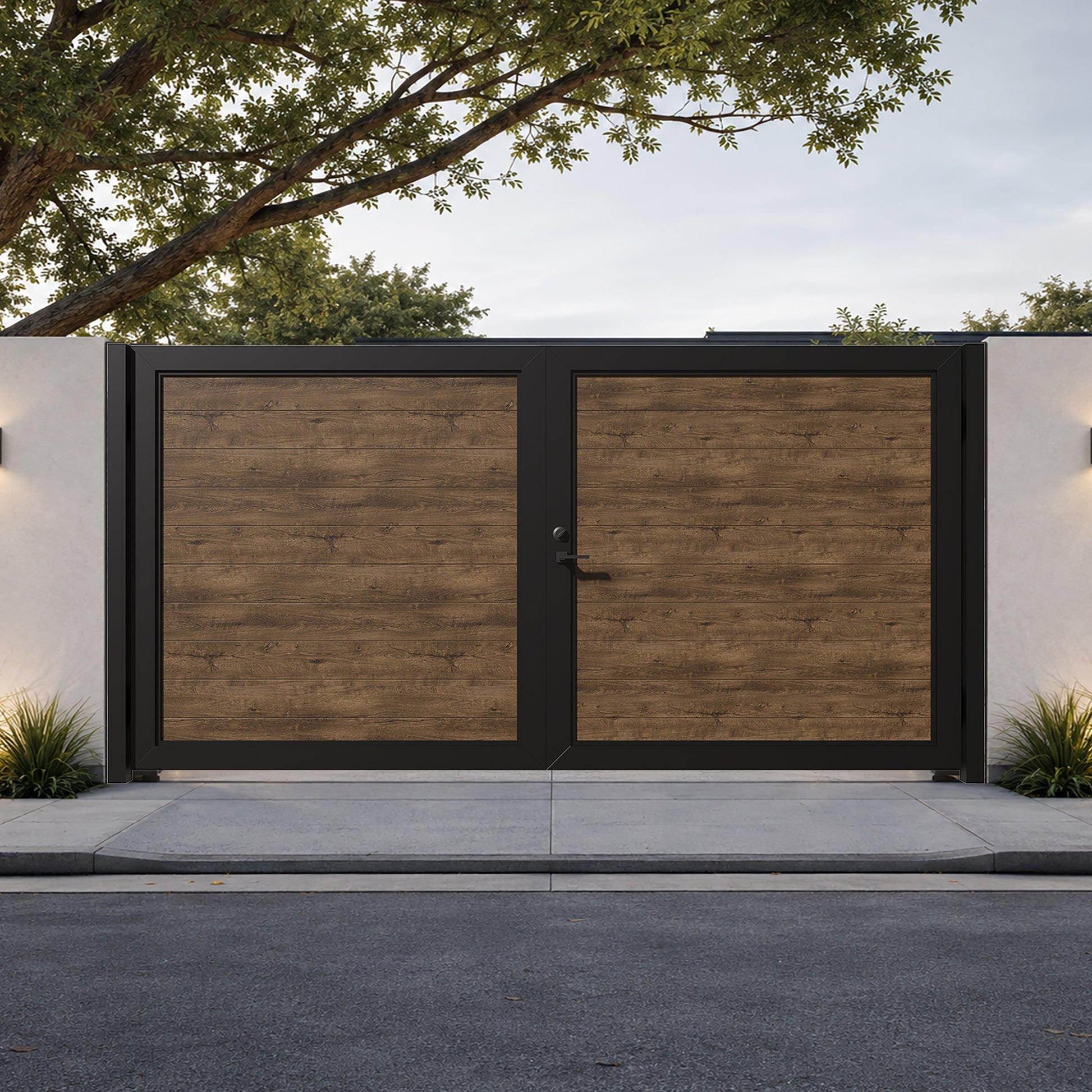 Alu 60 T&G HD 12x6 Pedestrian Gate 3D Double Swing Wood like Ipe