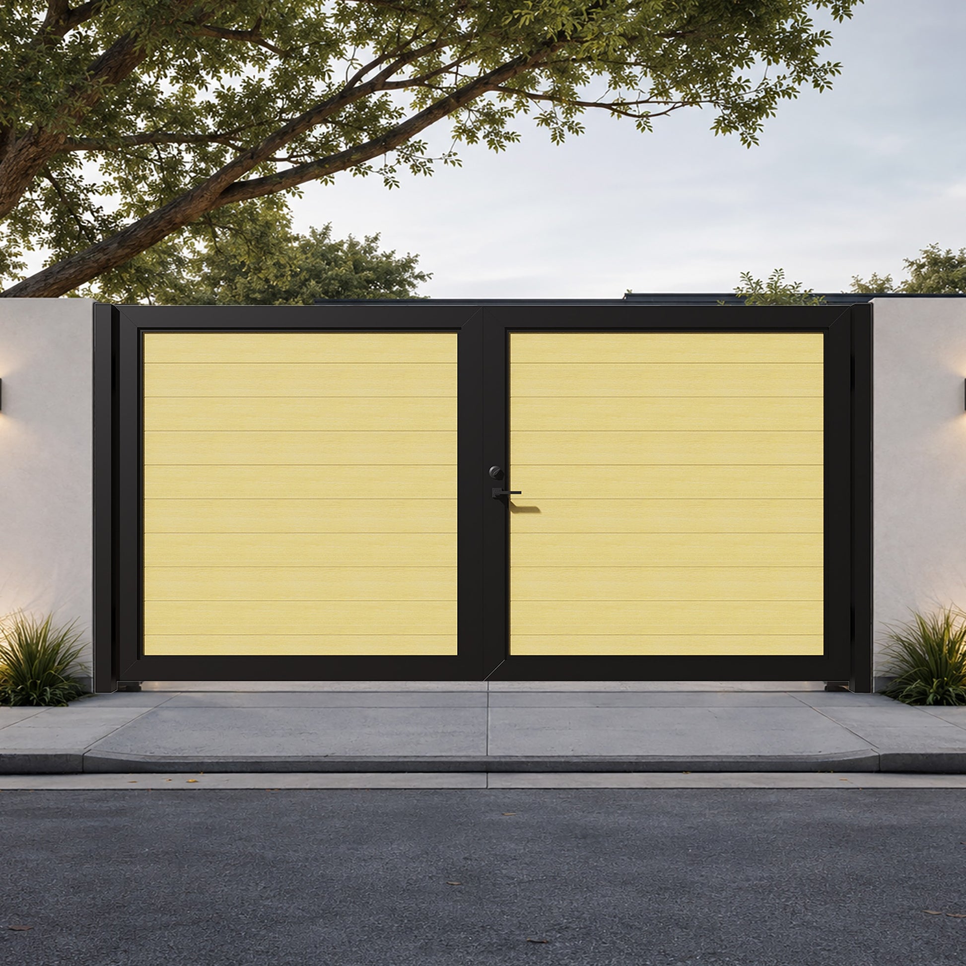 Alu 60 T&G HD 12x6 Pedestrian Gate 3D Double Swing Wood like Yellow Oak