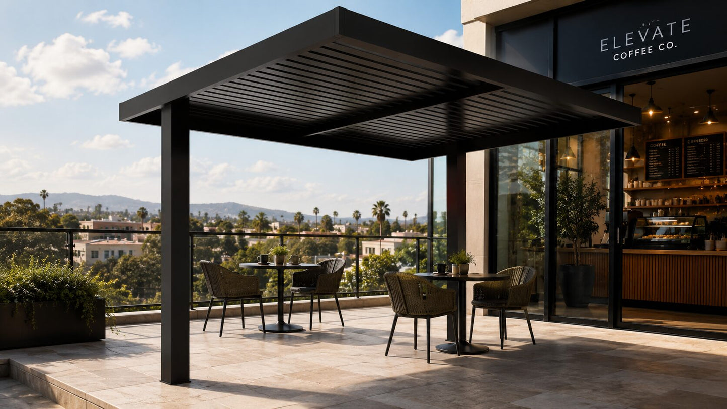 Cantilever 12x16 Slat Roof Pergola (Background)